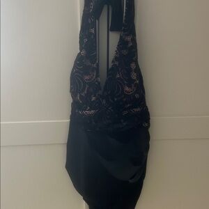 Black Lace One-Piece Halter Swimdress - Women